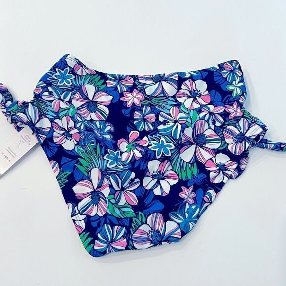 SUNDAZED Tatum Floral-Print Tie Side High-Waist Bottoms, swimsuit L New Blue - Picture 7 of 9